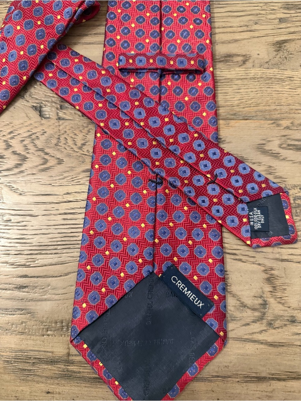Daniel Cremieux Red Silk Geometric Pattern Tie with Blue Accents